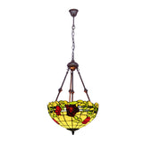 Bowl Ceiling Chandelier Mediterranean Stained Glass 2 Lights Red/Yellow/Green Hanging Pendant Light Clearhalo 'Ceiling Lights' 'Chandeliers' 'Industrial' 'Middle Century Chandeliers' 'Tiffany Chandeliers' 'Tiffany close to ceiling' 'Tiffany' Lighting' 332477