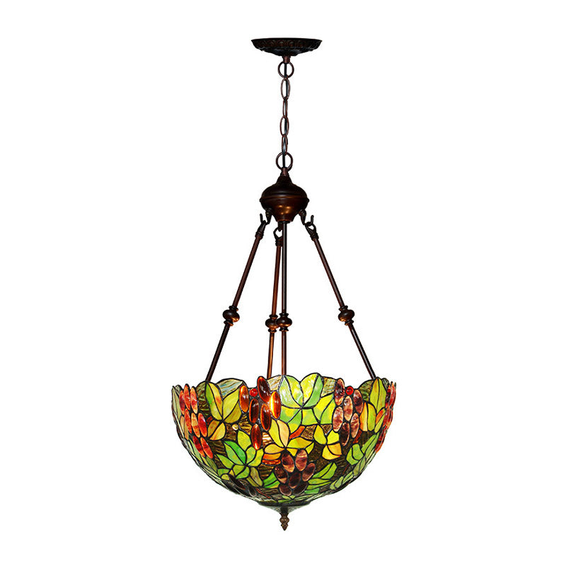 2/3 Lights Chandelier Victorian Green Ceiling Pendant Light with Dome Stained Glass Shade Clearhalo 'Ceiling Lights' 'Chandeliers' 'Industrial' 'Middle Century Chandeliers' 'Tiffany Chandeliers' 'Tiffany close to ceiling' 'Tiffany' Lighting' 332516