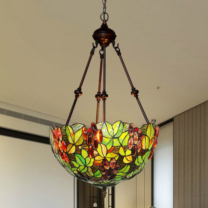 2/3 Lights Chandelier Victorian Green Ceiling Pendant Light with Dome Stained Glass Shade 2 Green Clearhalo 'Ceiling Lights' 'Chandeliers' 'Industrial' 'Middle Century Chandeliers' 'Tiffany Chandeliers' 'Tiffany close to ceiling' 'Tiffany' Lighting' 332518