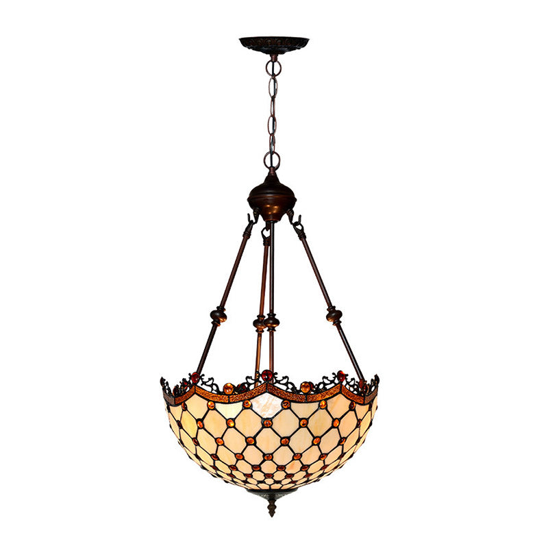 Stained Glass Beaded Chandelier Baroque 2/3 Lights White Suspension Lighting Fixture for Corridor Clearhalo 'Ceiling Lights' 'Chandeliers' 'Industrial' 'Middle Century Chandeliers' 'Tiffany Chandeliers' 'Tiffany close to ceiling' 'Tiffany' Lighting' 332543
