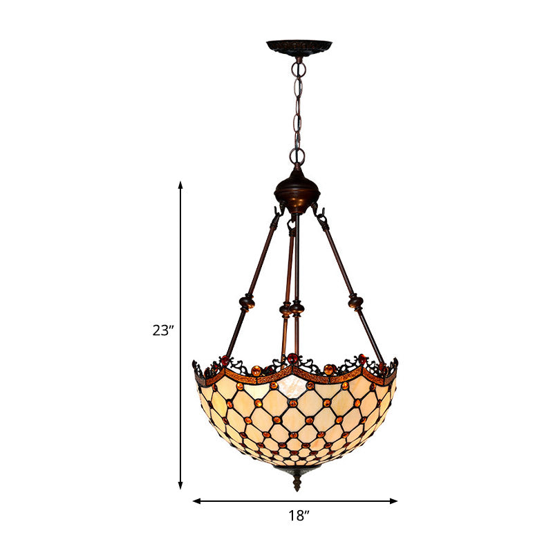 Stained Glass Beaded Chandelier Baroque 2/3 Lights White Suspension Lighting Fixture for Corridor Clearhalo 'Ceiling Lights' 'Chandeliers' 'Industrial' 'Middle Century Chandeliers' 'Tiffany Chandeliers' 'Tiffany close to ceiling' 'Tiffany' Lighting' 332544
