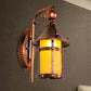 House Corridor Wall Light Fixture Yellow Glass 1 Light Vintage Wall Mounted Light with Curved Arm in Weathered Copper Clearhalo 'Wall Lamps & Sconces' 'Wall Lights' Lighting' 332608