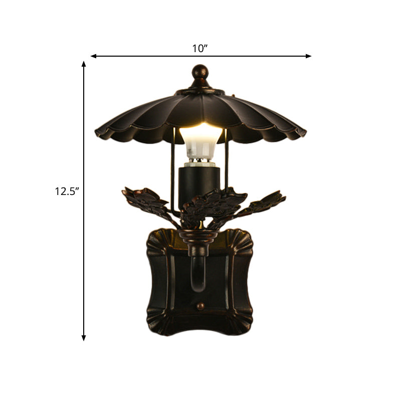 Black Scalloped Edge Wall Light Farmhouse Style 1 Head Metal Sconce Light Fixture for Dining Room Clearhalo 'Wall Lamps & Sconces' 'Wall Lights' Lighting' 332627