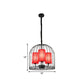 Traditional Birdcage Chandelier Light Metal 3/5 Lights Restaurant Black/Gold Ceiling Lamp with Red Fabric Cylinder Shade Clearhalo 'Ceiling Lights' 'Chandeliers' Lighting' options 332686