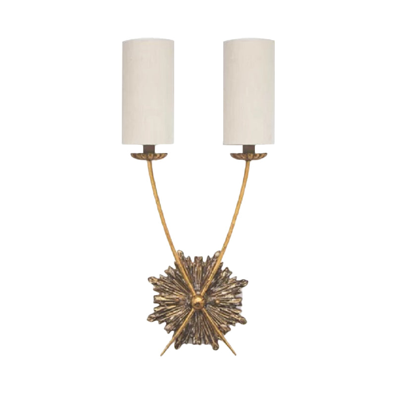 Traditional Tube Vanity Lighting Idea 2 Lights Fabric Sconce Light Fixture in White for Bathroom Clearhalo 'Wall Lamps & Sconces' 'Wall Lights' Lighting' 332722