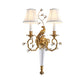 2 Lights Tapered Wall Light Fixture Countryside Brass Fabric Sconce for Bedroom with Curved Arm Clearhalo 'Wall Lamps & Sconces' 'Wall Lights' Lighting' 332727