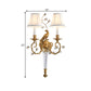 2 Lights Tapered Wall Light Fixture Countryside Brass Fabric Sconce for Bedroom with Curved Arm Clearhalo 'Wall Lamps & Sconces' 'Wall Lights' Lighting' 332728
