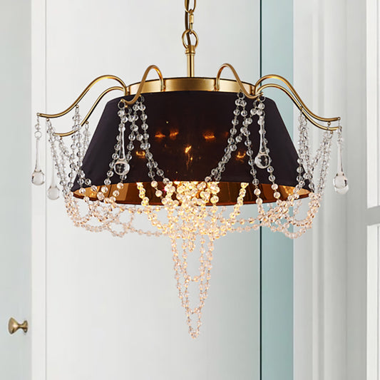 Black Cone Pendant Ceiling Light Contemporary 4 Lights Metal Chandelier Lamp with Clear Crystal Bead Accent Clearhalo 'Ceiling Lights' 'Chandeliers' Lighting' options 332764