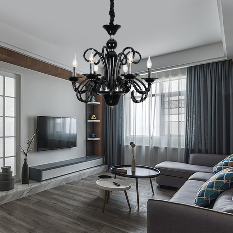 Candle Metallic Hanging Chandelier Light Industrial Style 6/8 Bulbs Black Finish Suspension Light for Living Room Clearhalo 'Ceiling Lights' 'Chandeliers' Lighting' options 332800