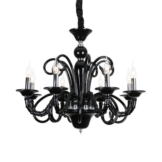 Candle Metallic Hanging Chandelier Light Industrial Style 6/8 Bulbs Black Finish Suspension Light for Living Room Clearhalo 'Ceiling Lights' 'Chandeliers' Lighting' options 332805