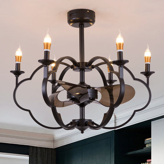 Exposed Bulb Suspension Light Traditional Style Metal 6 Lights Dining Room Chandelier Lighting in Black Clearhalo 'Ceiling Lights' 'Chandeliers' Lighting' options 332808