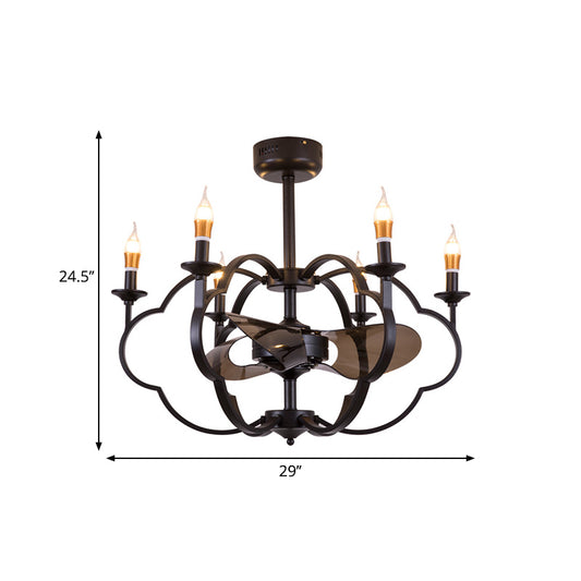 Exposed Bulb Suspension Light Traditional Style Metal 6 Lights Dining Room Chandelier Lighting in Black Clearhalo 'Ceiling Lights' 'Chandeliers' Lighting' options 332811
