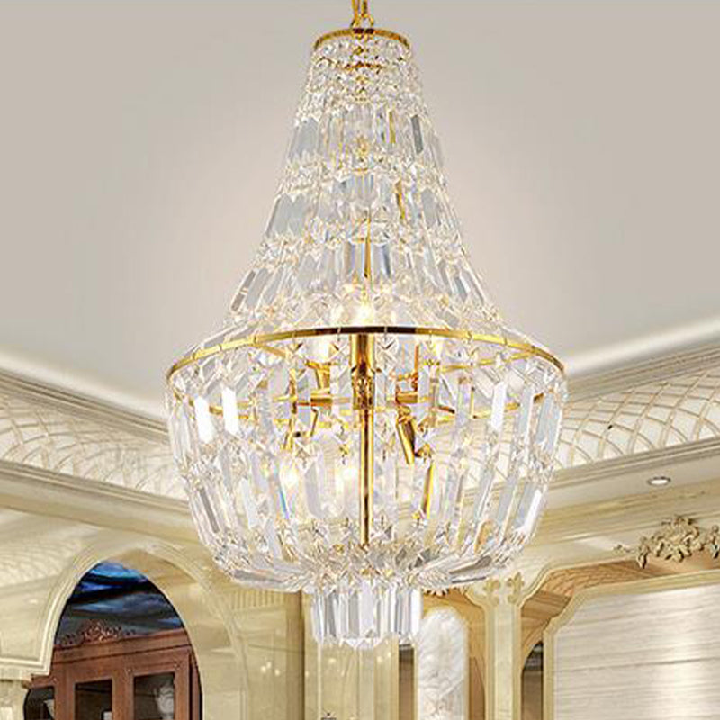 Jar Empire Chandelier Modernist Crystal 4 Heads Gold/Silver Ceiling Pendant Light for Bedroom Clearhalo 'Ceiling Lights' 'Chandeliers' 'Modern Chandeliers' 'Modern' Lighting' 332819