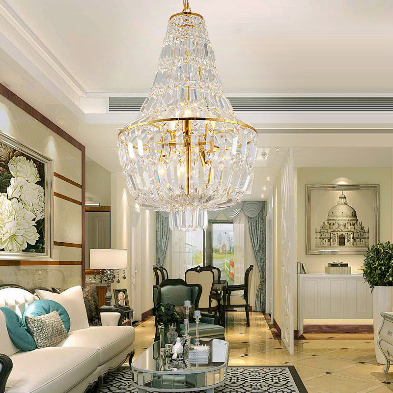 Jar Empire Chandelier Modernist Crystal 4 Heads Gold/Silver Ceiling Pendant Light for Bedroom Clearhalo 'Ceiling Lights' 'Chandeliers' 'Modern Chandeliers' 'Modern' Lighting' 332820