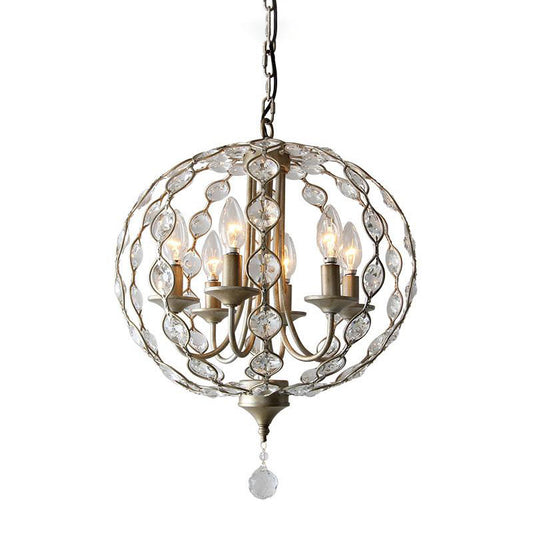 Aged Silver Spherical Chandelier Lighting Traditional 6 Heads Crystal Pendant Light Fixture with Adjustable Metal Chain Clearhalo 'Ceiling Lights' 'Chandeliers' Lighting' options 332837