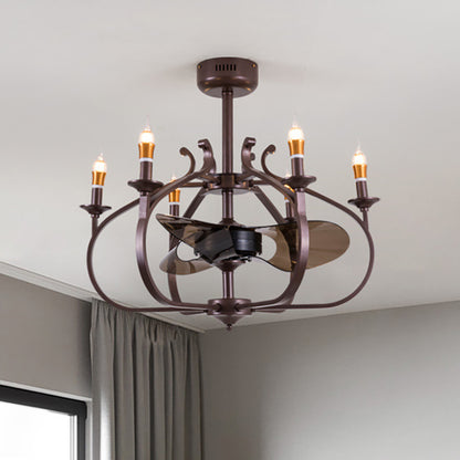 Coffee Caged Chandelier Pendant Light Vintage Style 6 Lights Metal Ceiling Lamp with Candle Design for Dining Room Coffee Clearhalo 'Ceiling Lights' 'Chandeliers' Lighting' options 332846_5db741c0-0ccc-441c-b01e-9ea12874ccd1