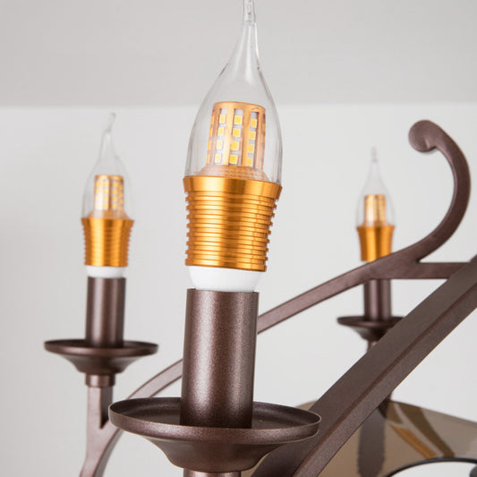 Coffee Caged Chandelier Pendant Light Vintage Style 6 Lights Metal Ceiling Lamp with Candle Design for Dining Room Clearhalo 'Ceiling Lights' 'Chandeliers' Lighting' options 332851
