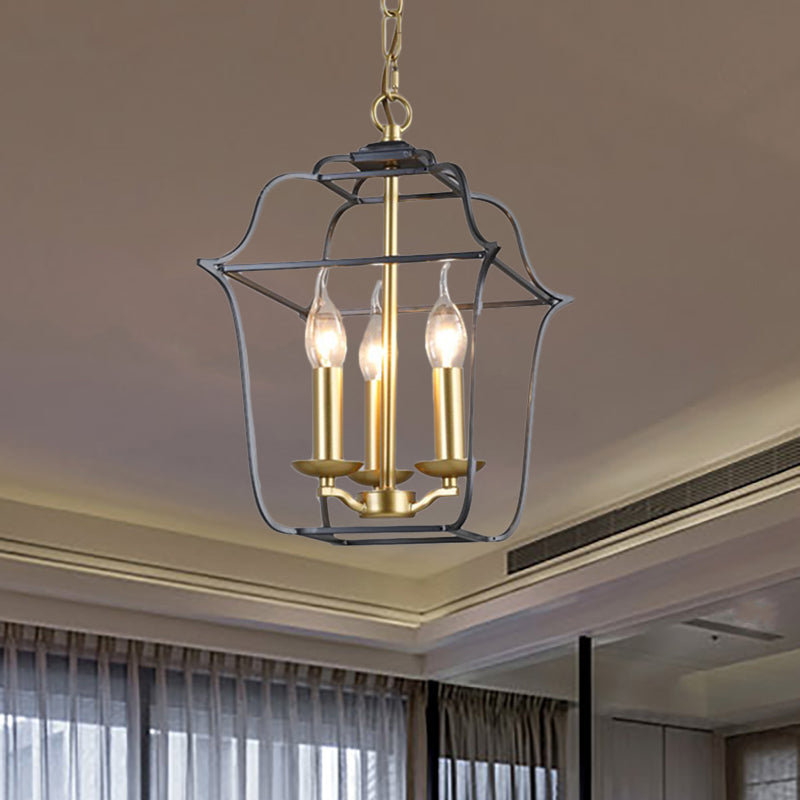 Metal Cage Shade Hanging Pendant Light Traditional Style 3/4 Heads Chandelier Lighting in Gold Finish Clearhalo 'Ceiling Lights' 'Chandeliers' Lighting' options 332858