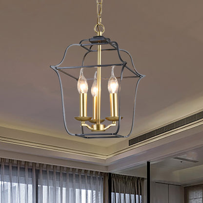 Metal Cage Shade Hanging Pendant Light Traditional Style 3/4 Heads Chandelier Lighting in Gold Finish 3 Gold Clearhalo 'Ceiling Lights' 'Chandeliers' Lighting' options 332858_011cf282-8147-4bd1-87c0-d247ea8431c2