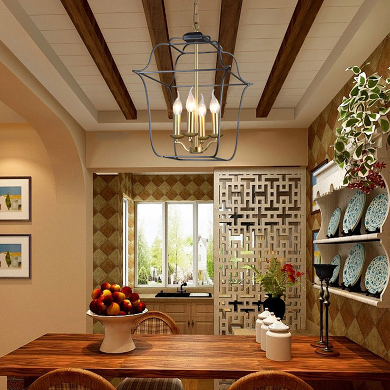 Metal Cage Shade Hanging Pendant Light Traditional Style 3/4 Heads Chandelier Lighting in Gold Finish Clearhalo 'Ceiling Lights' 'Chandeliers' Lighting' options 332865