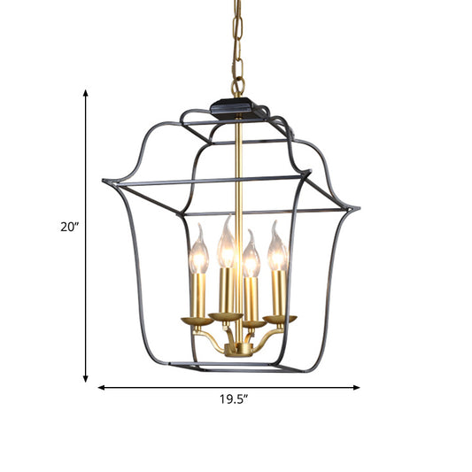 Metal Cage Shade Hanging Pendant Light Traditional Style 3/4 Heads Chandelier Lighting in Gold Finish Clearhalo 'Ceiling Lights' 'Chandeliers' Lighting' options 332867
