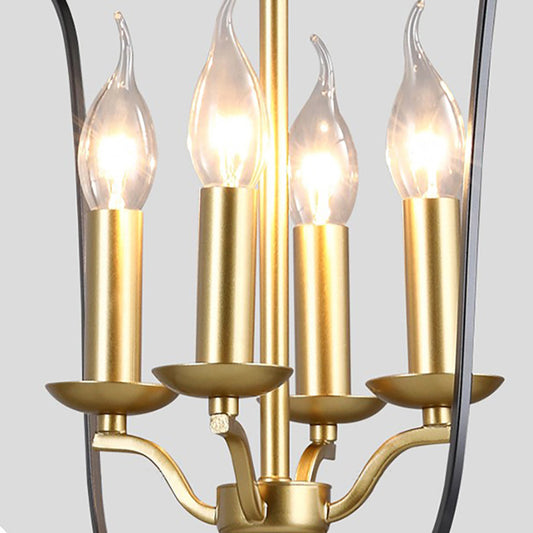 Metal Cage Shade Hanging Pendant Light Traditional Style 3/4 Heads Chandelier Lighting in Gold Finish Clearhalo 'Ceiling Lights' 'Chandeliers' Lighting' options 332868