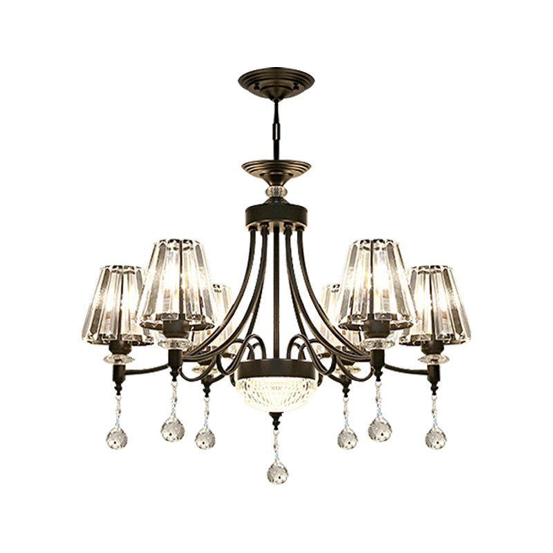 Tapered Ceiling Chandelier Modern Cut Crystal 3/6/8 Heads 23.5"/29.5"34.5" Wide Black Pendant Light Kit Clearhalo 'Ceiling Lights' 'Chandeliers' 'Modern Chandeliers' 'Modern' Lighting' 332881
