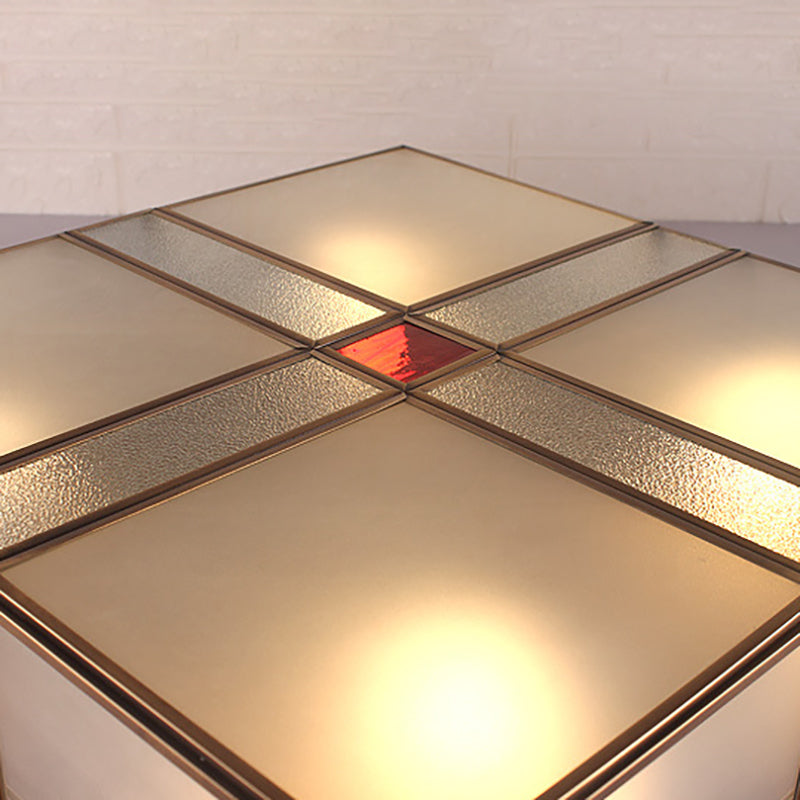 2/4 Lights Living Room Ceiling Mounted Fixture Vintage Brass Flush Mount Light with Square Frosted Glass Panel Shade Clearhalo 'Ceiling Lights' 'Close To Ceiling Lights' 'Close to ceiling' 'Flush mount' Lighting' 332993