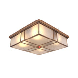 2/4 Lights Living Room Ceiling Mounted Fixture Vintage Brass Flush Mount Light with Square Frosted Glass Panel Shade Clearhalo 'Ceiling Lights' 'Close To Ceiling Lights' 'Close to ceiling' 'Flush mount' Lighting' 332996