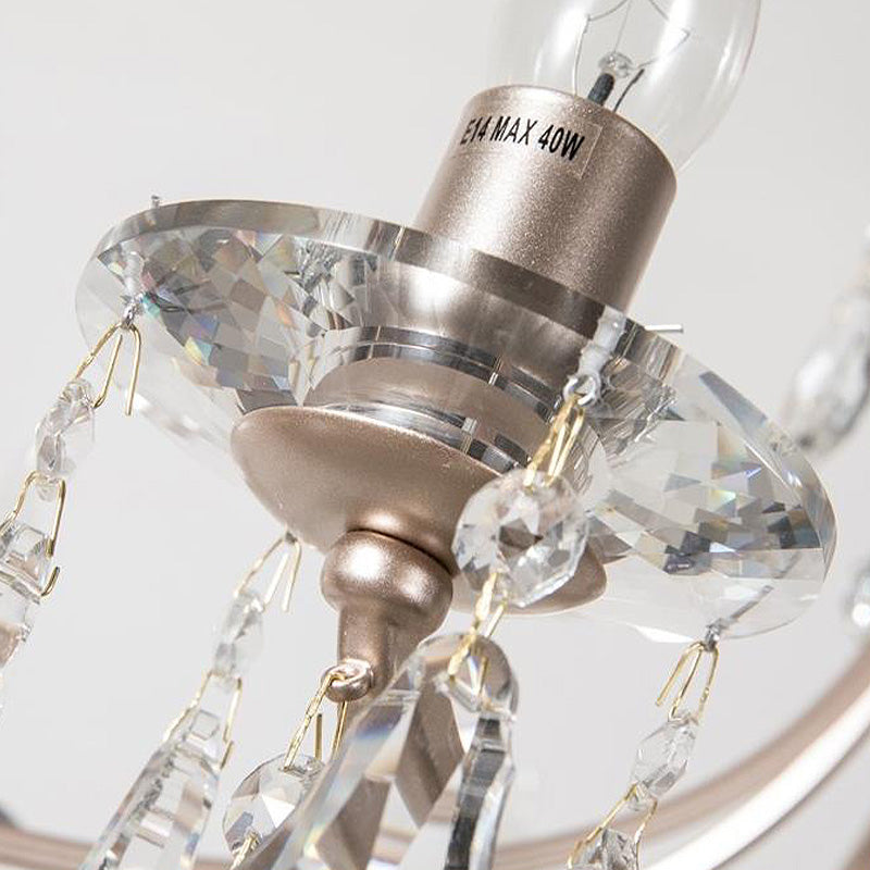 Crystal Droplet Chandelier Lamp Modern 6 Heads Satin Nickel Suspension Pendant Light for Bedroom Clearhalo 'Ceiling Lights' 'Chandeliers' 'Modern Chandeliers' 'Modern' Lighting' 333025
