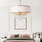Drum Ceiling Chandelier Modernism Fabric 6 Bulbs Brass Hanging Pendant Light with Crystal Droplet Clearhalo 'Ceiling Lights' 'Chandeliers' 'Modern Chandeliers' 'Modern' Lighting' 333079