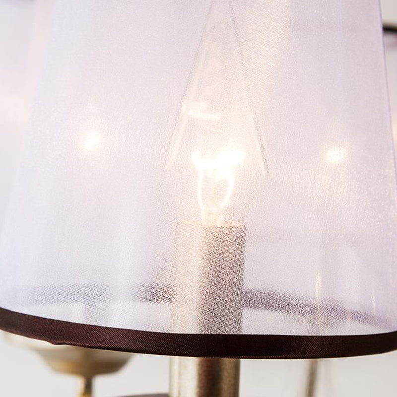 Conical Pendant Chandelier Contemporary Fabric 3/6 Bulbs Brass Hanging Light Fixture with Crystal Bead, 21"/28" Wide Clearhalo 'Ceiling Lights' 'Chandeliers' 'Modern Chandeliers' 'Modern' Lighting' 333094