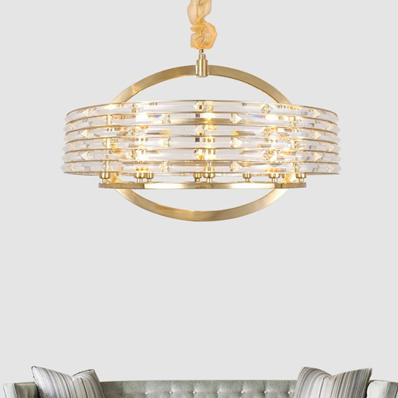 6 Heads Round Ceiling Chandelier Contemporary Crystal Hanging Light Fixture in Brass Clearhalo 'Ceiling Lights' 'Chandeliers' 'Modern Chandeliers' 'Modern' Lighting' 333138