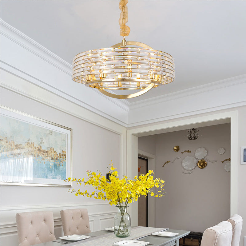 6 Heads Round Ceiling Chandelier Contemporary Crystal Hanging Light Fixture in Brass Clearhalo 'Ceiling Lights' 'Chandeliers' 'Modern Chandeliers' 'Modern' Lighting' 333139