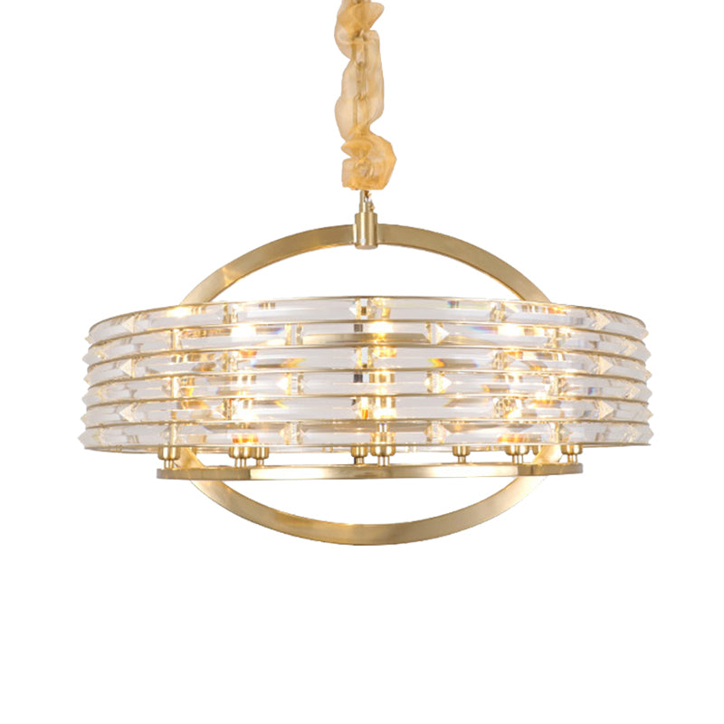6 Heads Round Ceiling Chandelier Contemporary Crystal Hanging Light Fixture in Brass Clearhalo 'Ceiling Lights' 'Chandeliers' 'Modern Chandeliers' 'Modern' Lighting' 333140