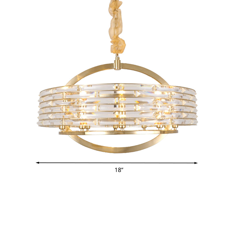 6 Heads Round Ceiling Chandelier Contemporary Crystal Hanging Light Fixture in Brass Clearhalo 'Ceiling Lights' 'Chandeliers' 'Modern Chandeliers' 'Modern' Lighting' 333141