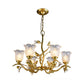 Petal Dining Room Ceiling Lamp Clear Textured Glass 6/8 Bulbs Retro Stylish Chandelier Light Fixture in Gold Finish Clearhalo 'Ceiling Lights' 'Chandeliers' 'Close To Ceiling Lights' 'Glass shade' 'Glass' 'Pendant Lights' Lighting' 333151