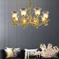 Petal Dining Room Ceiling Lamp Clear Textured Glass 6/8 Bulbs Retro Stylish Chandelier Light Fixture in Gold Finish Clearhalo 'Ceiling Lights' 'Chandeliers' 'Close To Ceiling Lights' 'Glass shade' 'Glass' 'Pendant Lights' Lighting' 333155