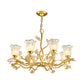 Petal Dining Room Ceiling Lamp Clear Textured Glass 6/8 Bulbs Retro Stylish Chandelier Light Fixture in Gold Finish Clearhalo 'Ceiling Lights' 'Chandeliers' 'Close To Ceiling Lights' 'Glass shade' 'Glass' 'Pendant Lights' Lighting' 333156