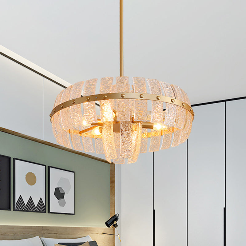 Round Chandelier Lamp Modern Crystal 6/8 Heads Brass Hanging Ceiling Light, 23.5"/31.5" Wide Brass 23.5" Clearhalo 'Ceiling Lights' 'Chandeliers' 'Modern Chandeliers' 'Modern' Lighting' 333190