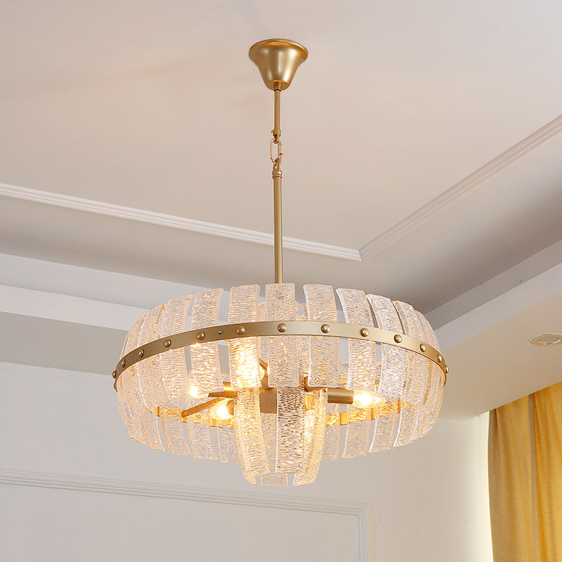 Round Chandelier Lamp Modern Crystal 6/8 Heads Brass Hanging Ceiling Light, 23.5"/31.5" Wide Clearhalo 'Ceiling Lights' 'Chandeliers' 'Modern Chandeliers' 'Modern' Lighting' 333191