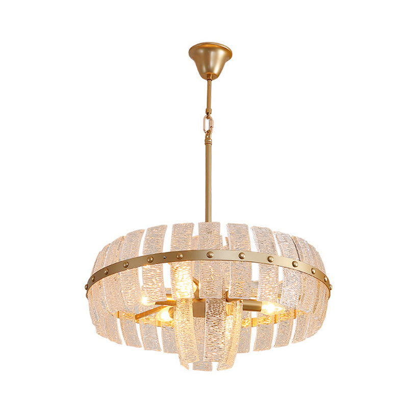 Round Chandelier Lamp Modern Crystal 6/8 Heads Brass Hanging Ceiling Light, 23.5"/31.5" Wide Clearhalo 'Ceiling Lights' 'Chandeliers' 'Modern Chandeliers' 'Modern' Lighting' 333193