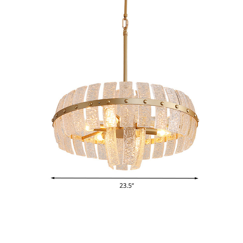 Round Chandelier Lamp Modern Crystal 6/8 Heads Brass Hanging Ceiling Light, 23.5"/31.5" Wide Clearhalo 'Ceiling Lights' 'Chandeliers' 'Modern Chandeliers' 'Modern' Lighting' 333194