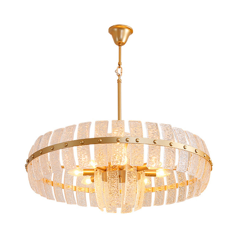 Round Chandelier Lamp Modern Crystal 6/8 Heads Brass Hanging Ceiling Light, 23.5"/31.5" Wide Clearhalo 'Ceiling Lights' 'Chandeliers' 'Modern Chandeliers' 'Modern' Lighting' 333197