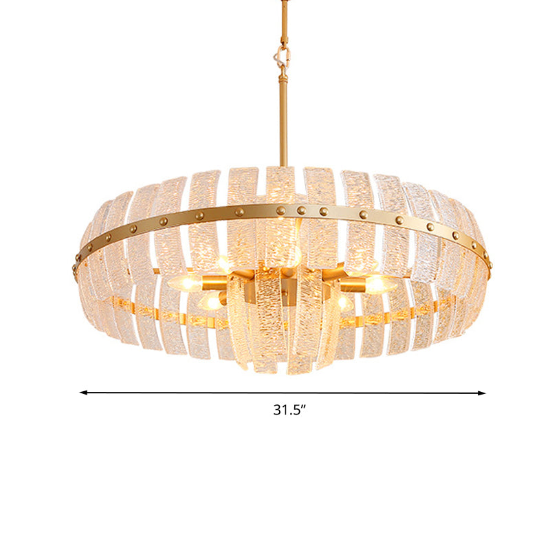 Round Chandelier Lamp Modern Crystal 6/8 Heads Brass Hanging Ceiling Light, 23.5"/31.5" Wide Clearhalo 'Ceiling Lights' 'Chandeliers' 'Modern Chandeliers' 'Modern' Lighting' 333198