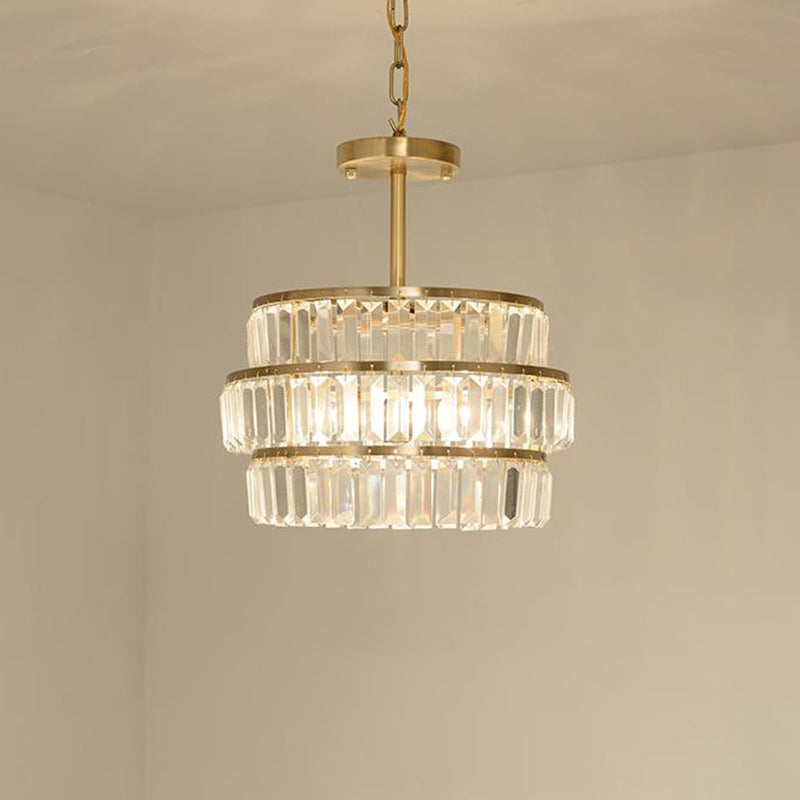 Brass Layered Ceiling Chandelier Modernist 3 Bulbs Cut Crystal Suspension Pendant Light Brass Clearhalo 'Ceiling Lights' 'Chandeliers' 'Modern Chandeliers' 'Modern' Lighting' 333200
