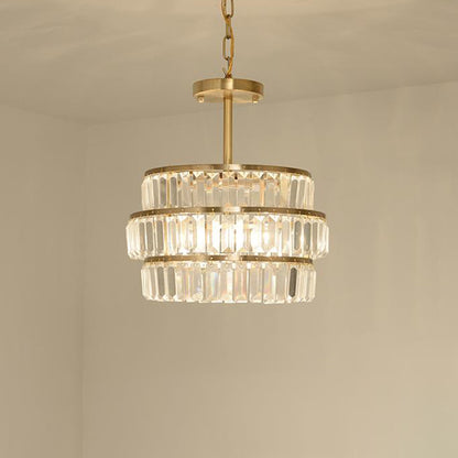 Brass Layered Ceiling Chandelier Modernist 3 Bulbs Cut Crystal Suspension Pendant Light Brass Clearhalo 'Ceiling Lights' 'Chandeliers' 'Modern Chandeliers' 'Modern' Lighting' 333200