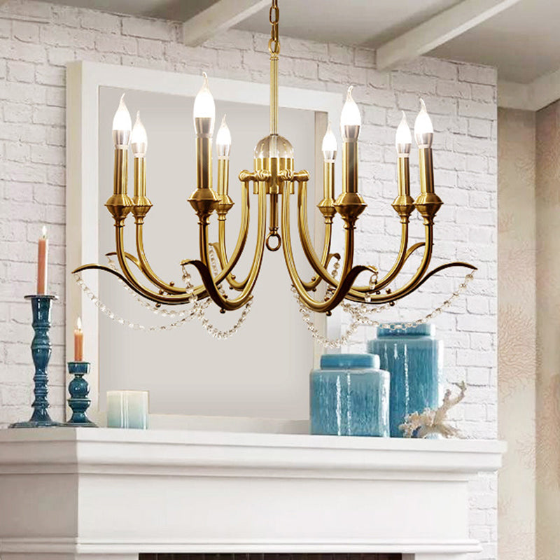 Open Bulb Suspension Lighting Traditional Metal 6/8 Lights Gold Finish Chandelier Pendant Light with Clear Crystal Deco Clearhalo 'Ceiling Lights' 'Chandeliers' Lighting' options 333217