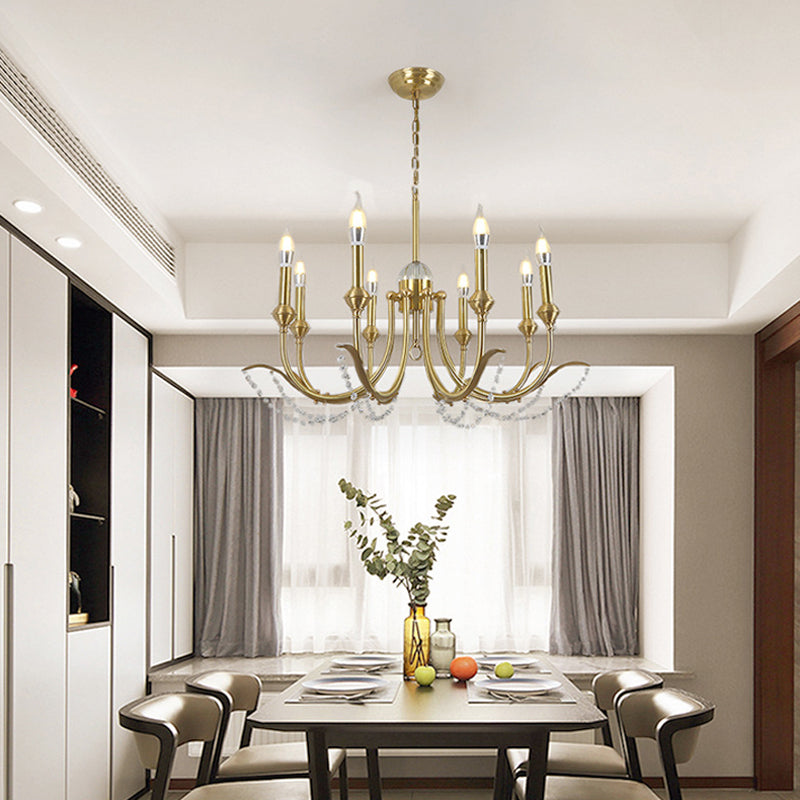 Open Bulb Suspension Lighting Traditional Metal 6/8 Lights Gold Finish Chandelier Pendant Light with Clear Crystal Deco Clearhalo 'Ceiling Lights' 'Chandeliers' Lighting' options 333218