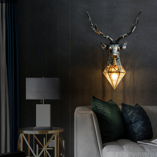 Elk Resin Wall Sconce Lamp Lodge Style 1 Light Indoor Bronze Wall Mount Light with Diamond Cage Shade, 14.5"/19.5" W Clearhalo 'Wall Lamps & Sconces' 'Wall Lights' Lighting' 333245